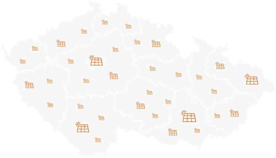 Mapa České republiky s fotovoltaickými projekty